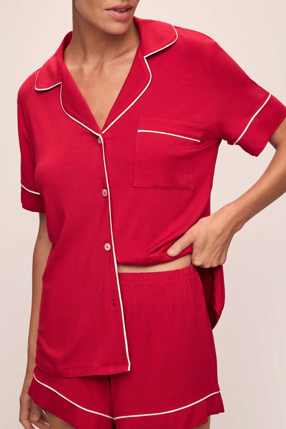 Eberjey Gisele Relaxed Short Pj Set - Haute Red/Ivory