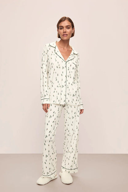 Eberjey Gisele Printed Long Pj Set - Alpine Skier Ivory/Forest Green