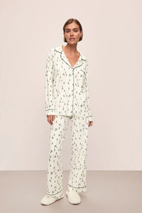 Eberjey Gisele Printed Long Pj Set - Alpine Skier Ivory/Forest Green