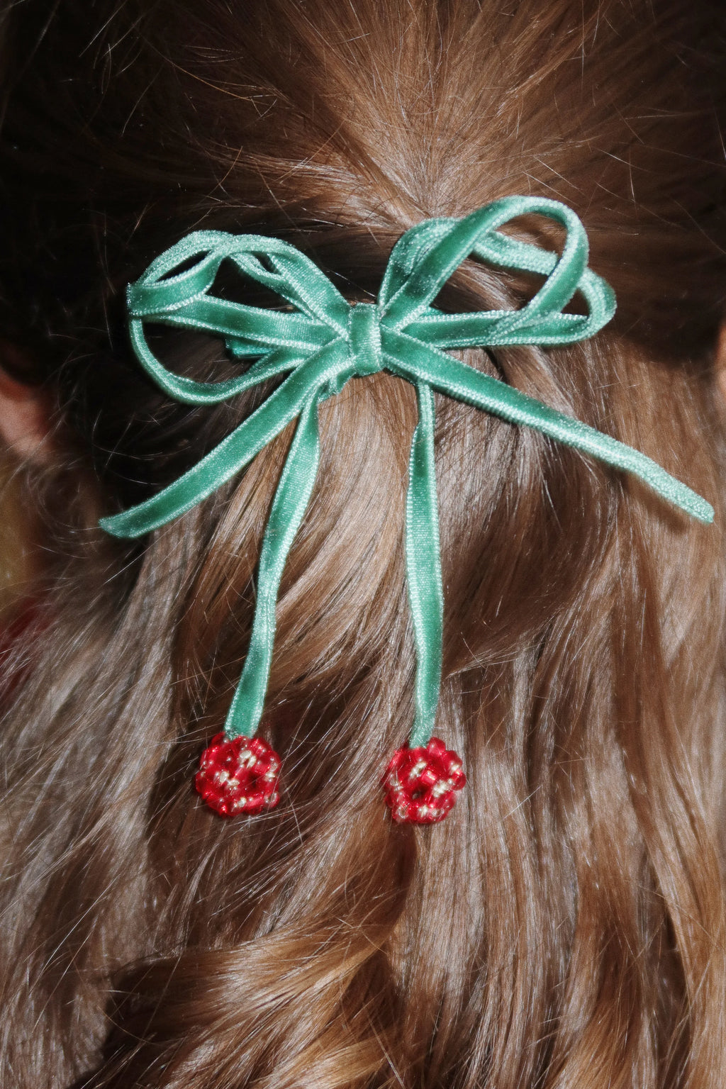 Konges Sløjd 2 Pack Cherry Bow Hair Clips - Smoke Pine