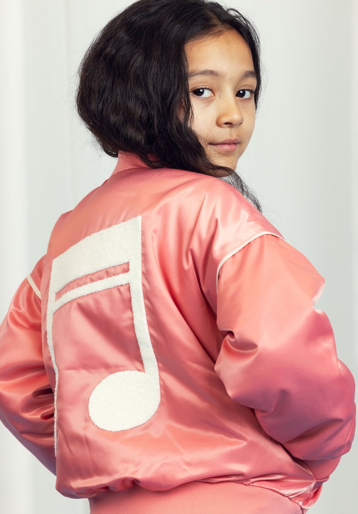 Mini Rodini Note Chenille Satin Baseball Jacket -  Pink