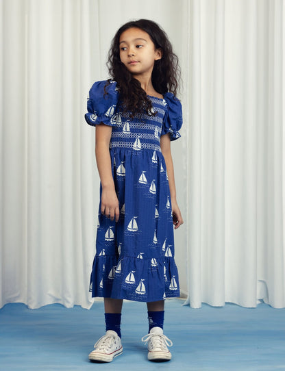 Mini Rodini Sailing Boats AOP Woven Smock Dress - Blue