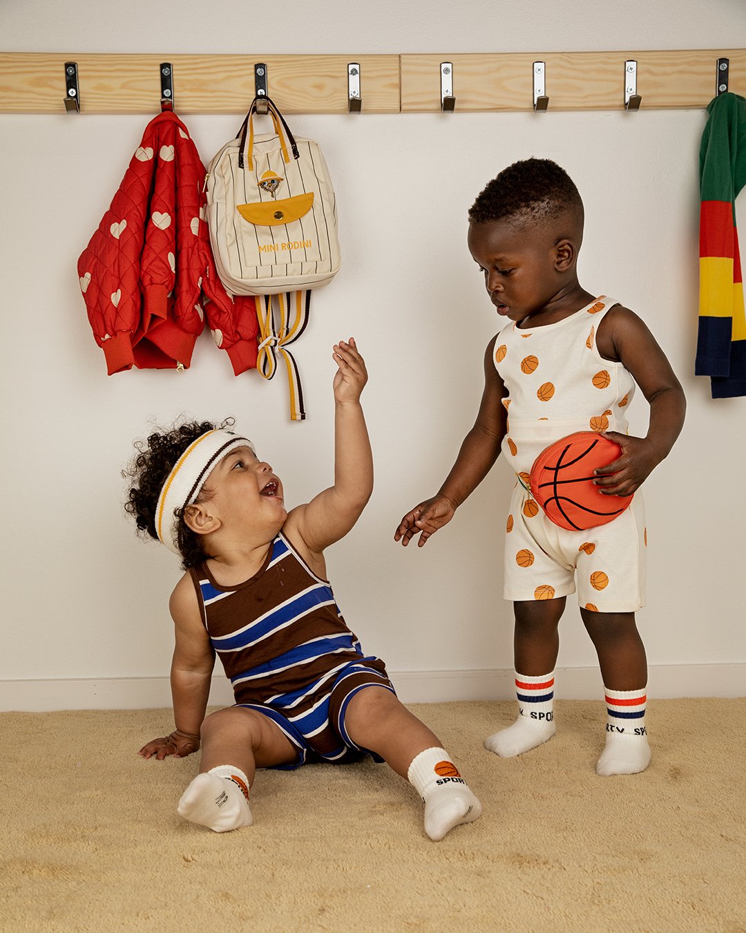 Mini Rodini Basketball All Over Print Baby Summersuit - Off White