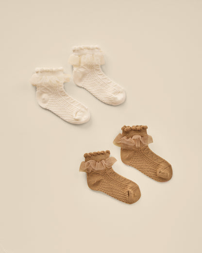 Noralee Ruffle Socks - Ivory, Golden