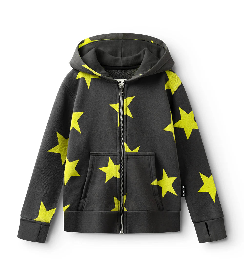 Nununu Star Zip Hoodie - Graphite Lime Star