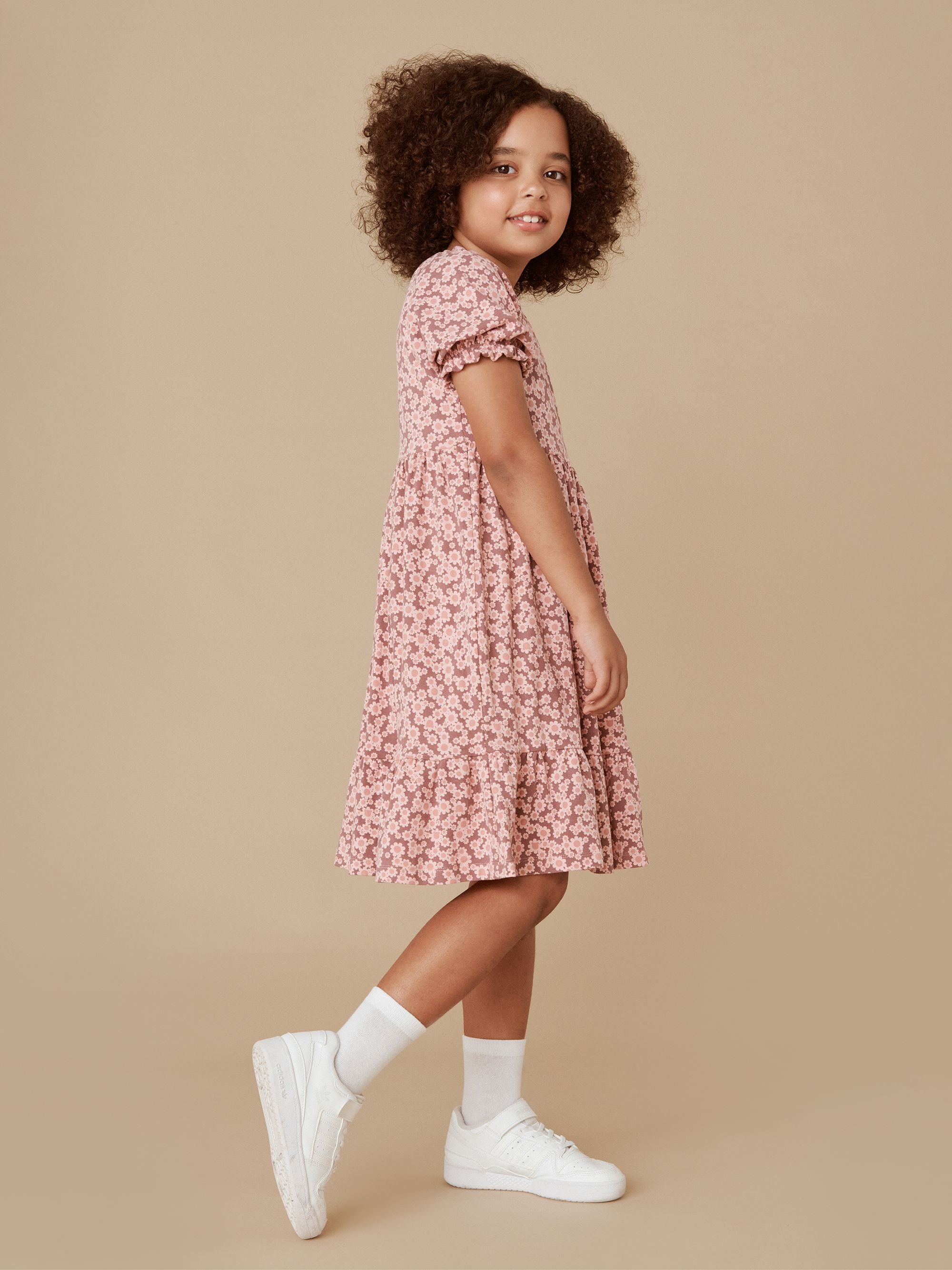 Huxbaby Tiered Puff Sleeve Dress - Flower Bear