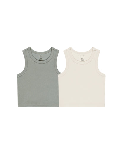 Rylee + Cru Play X Play Ribbed Tank Set - Natural, Eucalyptus