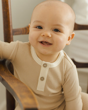 Quincy Mae Ribbed Henley - Latte