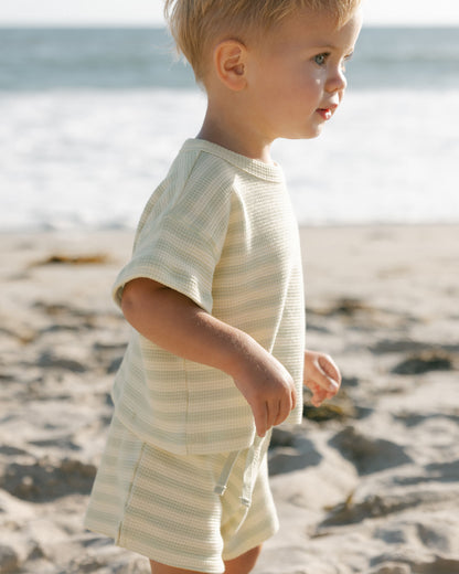 Quincy Mae Waffle Tee + Short Set - Mint Stripe