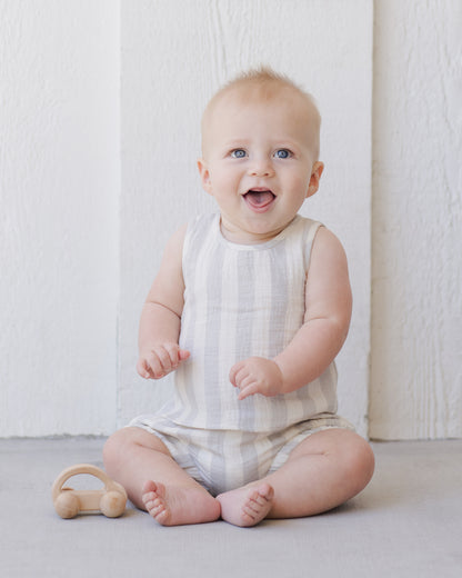 Quincy Mae Woven Tank + Short Set - Sky Stripe