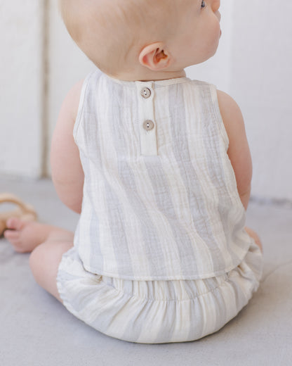 Quincy Mae Woven Tank + Short Set - Sky Stripe