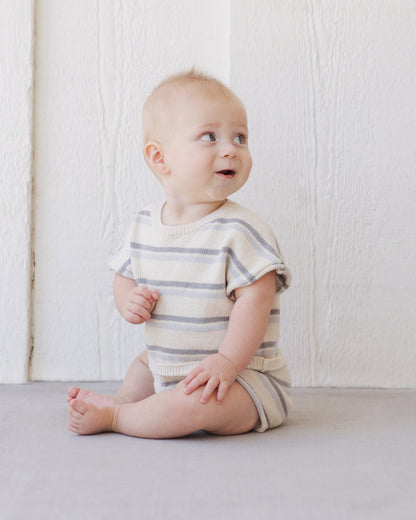 Quincy Mae Relaxed Summer Knit Set - Blue Stripe