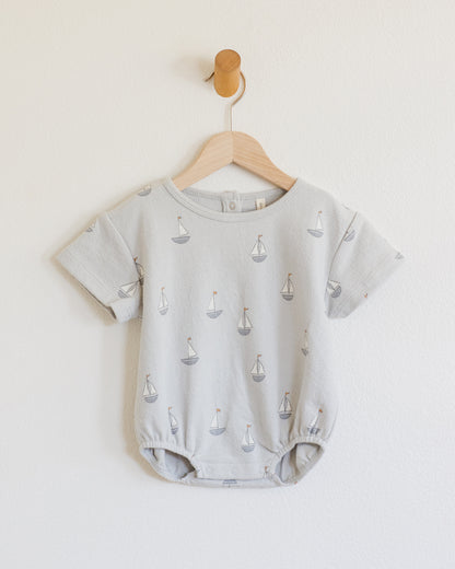 Quincy Mae Relaxed Short Sleeve Bubble Romper - Sailboats