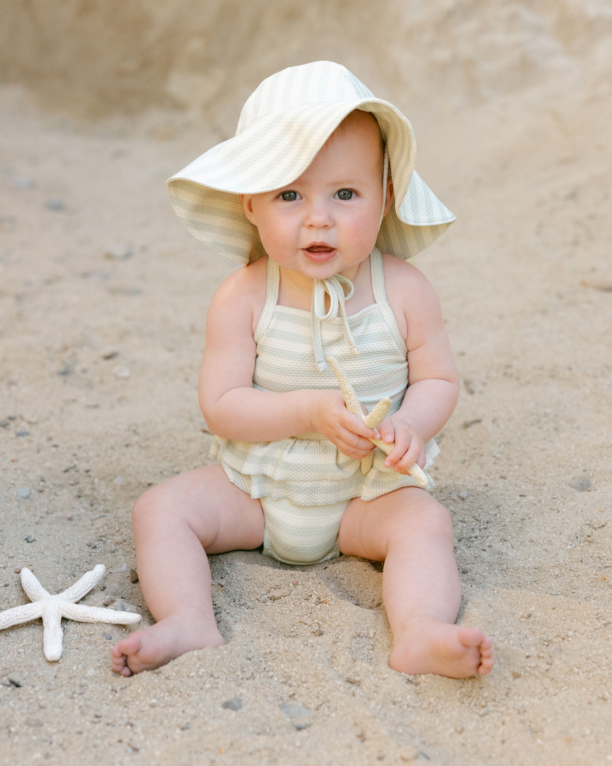 Quincy Mae Sun Hat - Mint Stripe