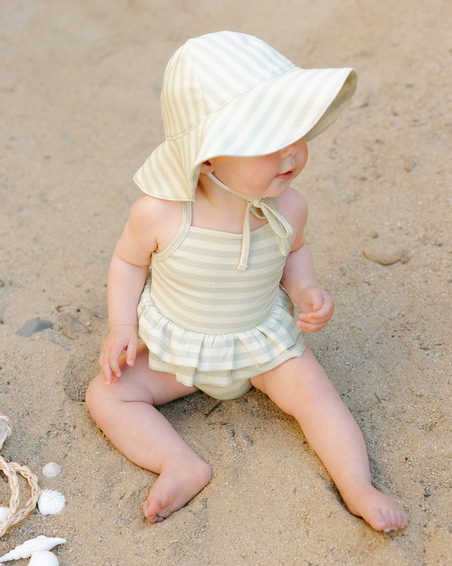 Quincy Mae Sun Hat - Mint Stripe