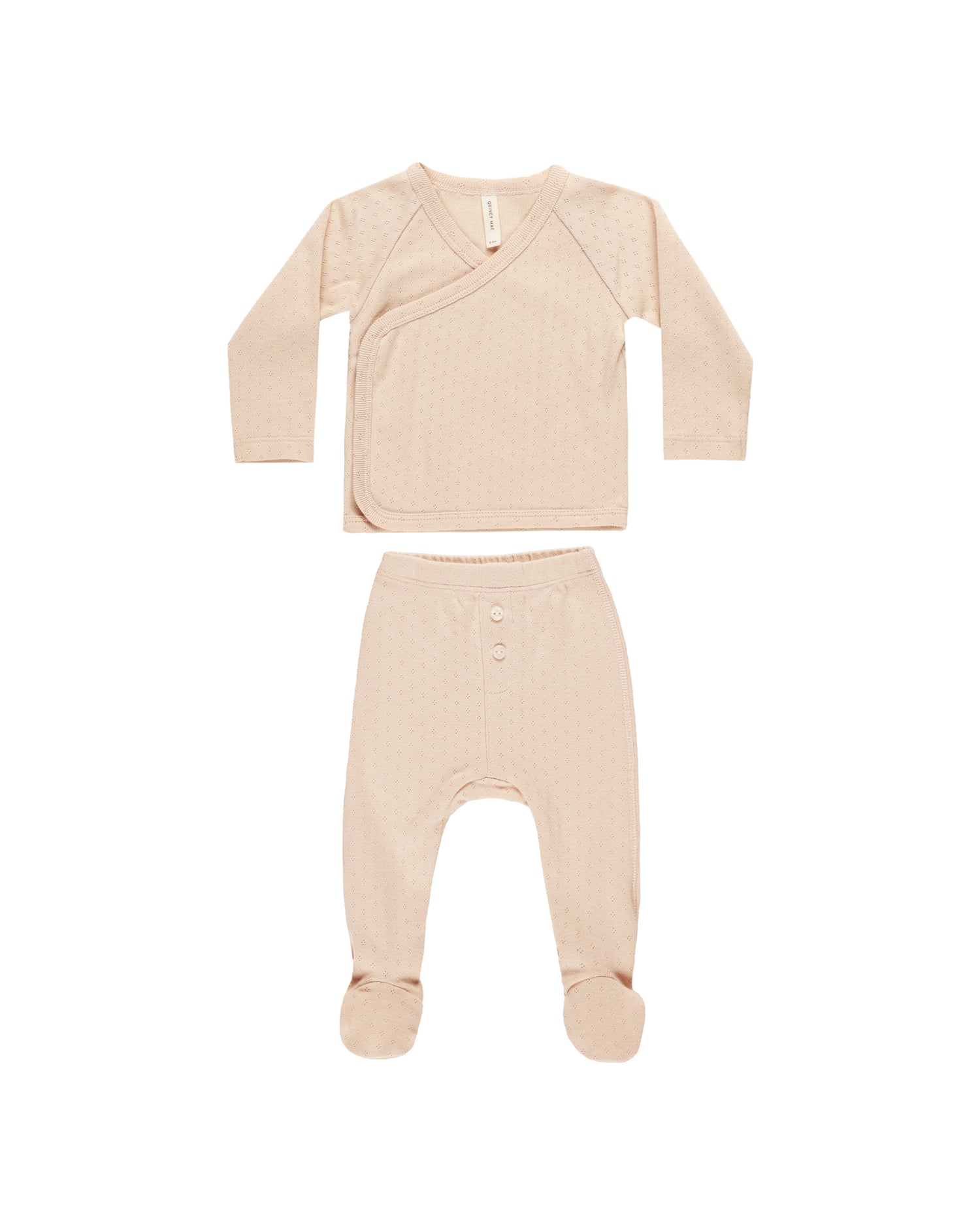 Quincy Mae Wrap Top + Footed Pant Set - Shell