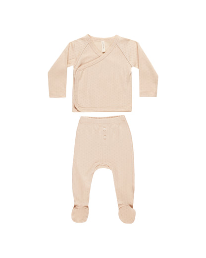 Quincy Mae Wrap Top + Footed Pant Set - Shell