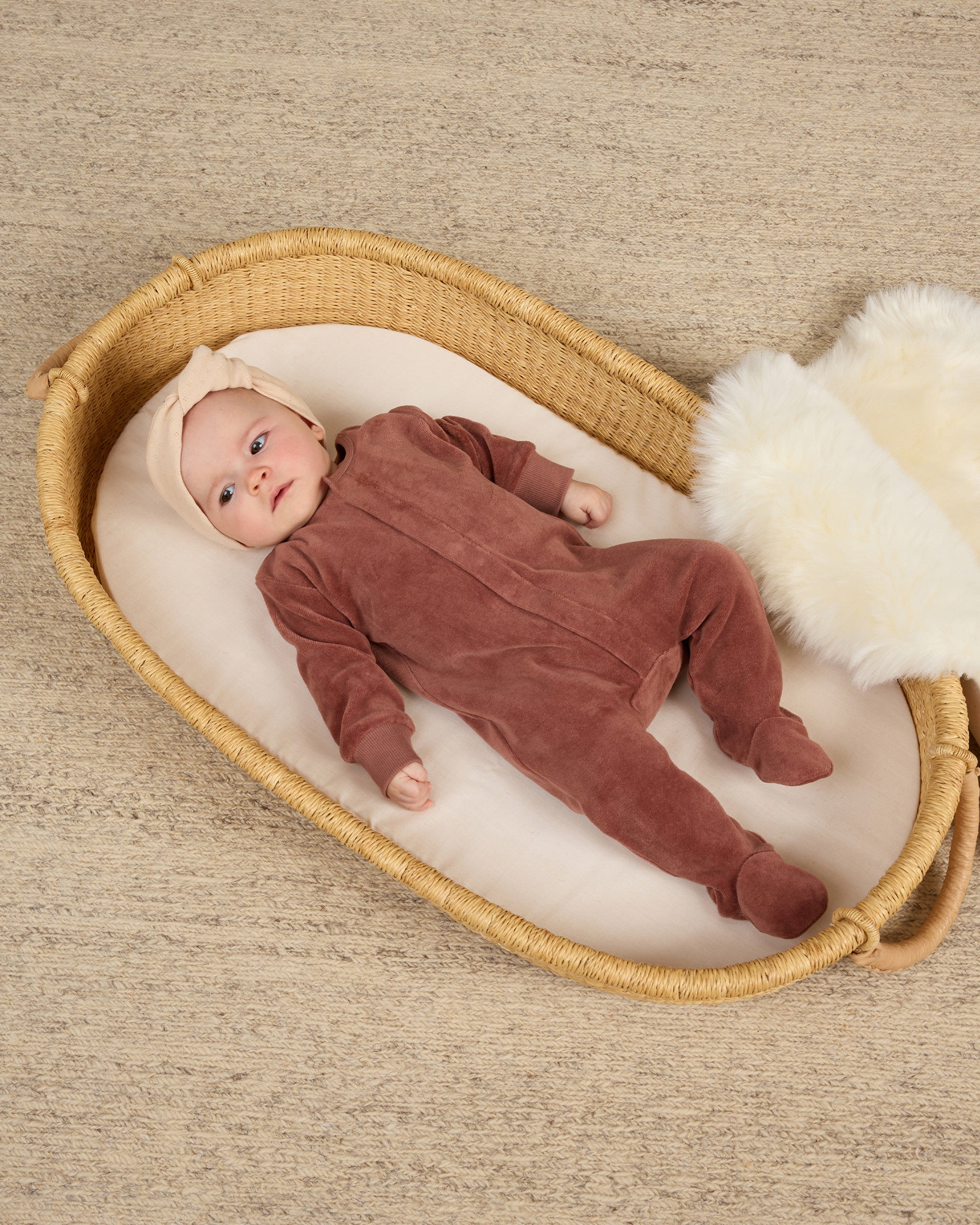 Quincy Mae Velour Hidden Snap Footie - Cranberry