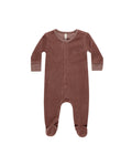 Quincy Mae Velour Hidden Snap Footie - Cranberry