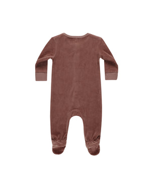 Quincy Mae Velour Hidden Snap Footie - Cranberry