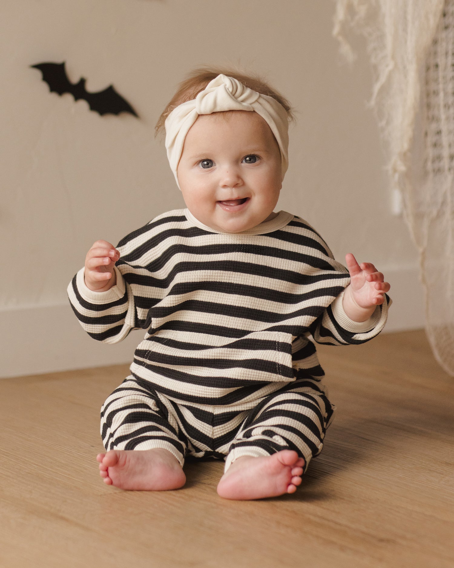 Quincy Mae Waffle Slouch Set - Black Stripe