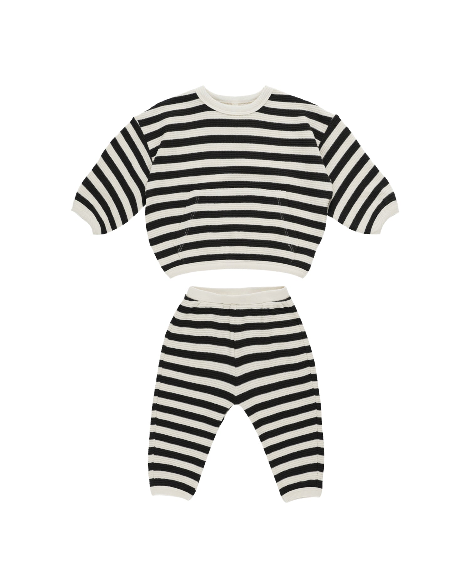 Quincy Mae Waffle Slouch Set - Black Stripe