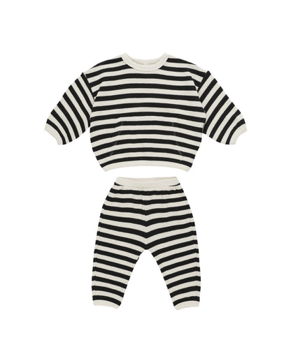 Quincy Mae Waffle Slouch Set - Black Stripe