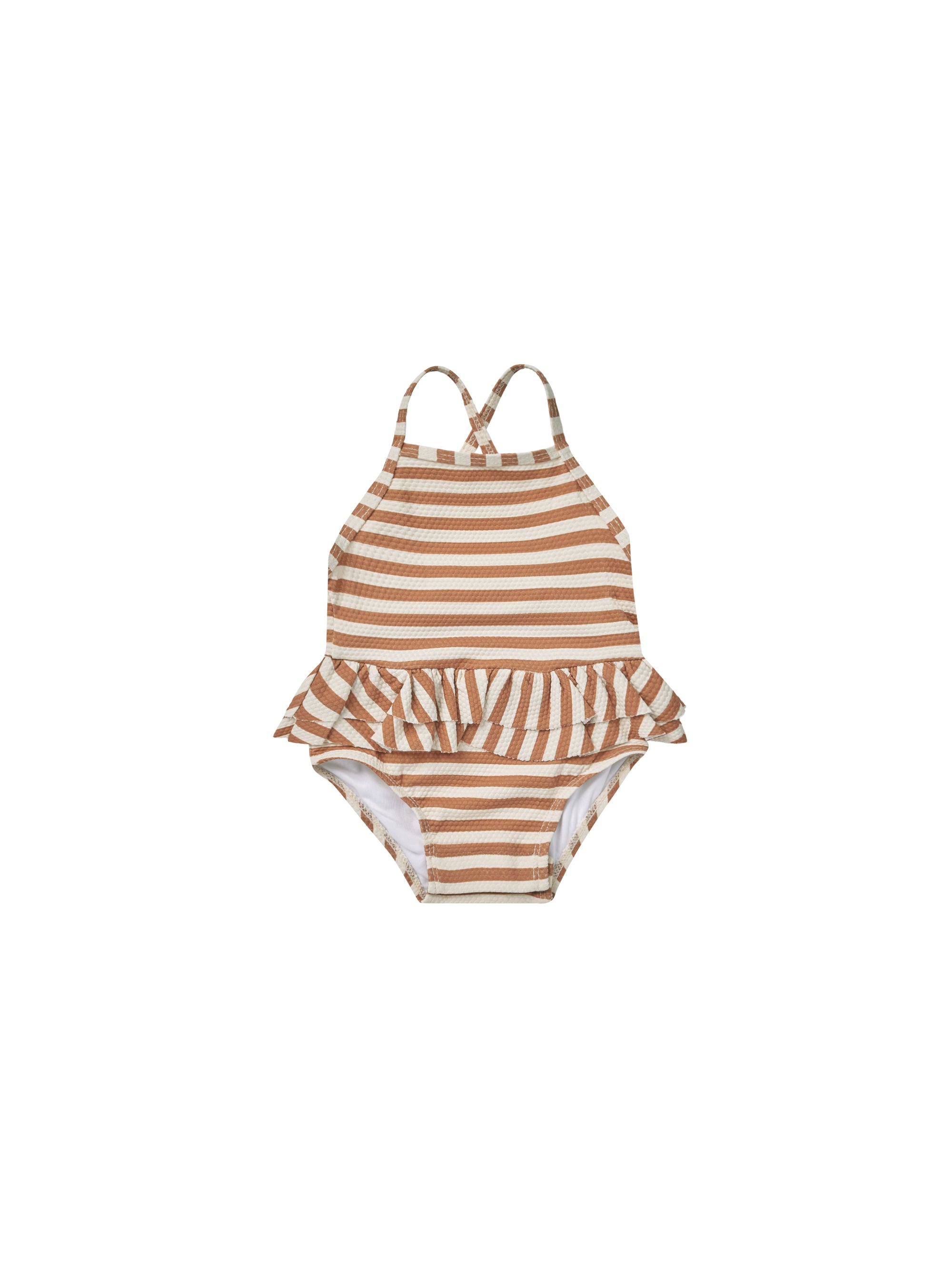 Quincy Mae Ruffled One-Piece Swimsuit - Clay Stripe