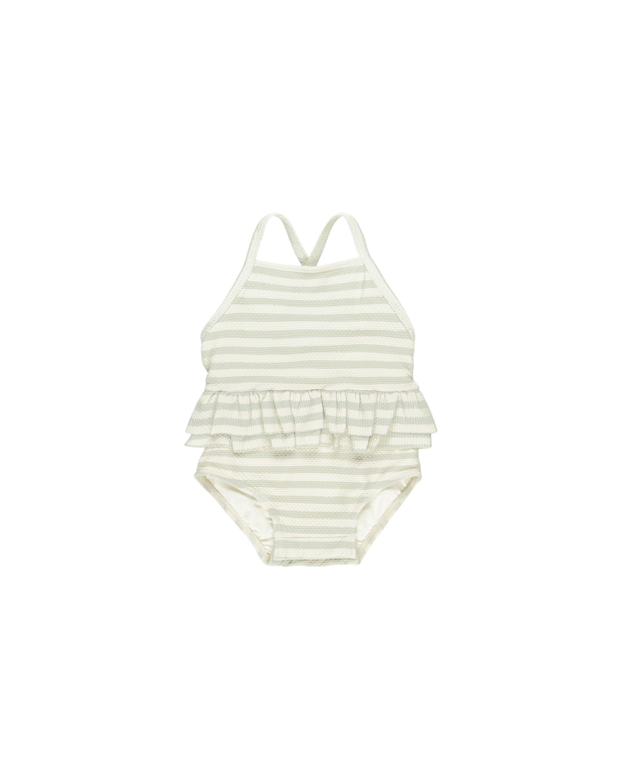 Quincy Mae Ruffled One-Piece Swimsuit - Mint Stripe