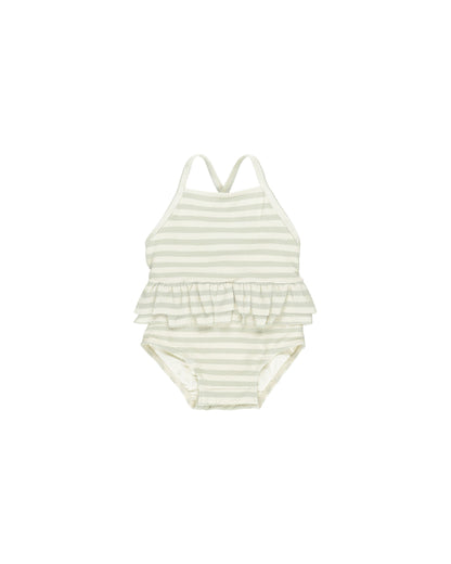 Quincy Mae Ruffled One-Piece Swimsuit - Mint Stripe