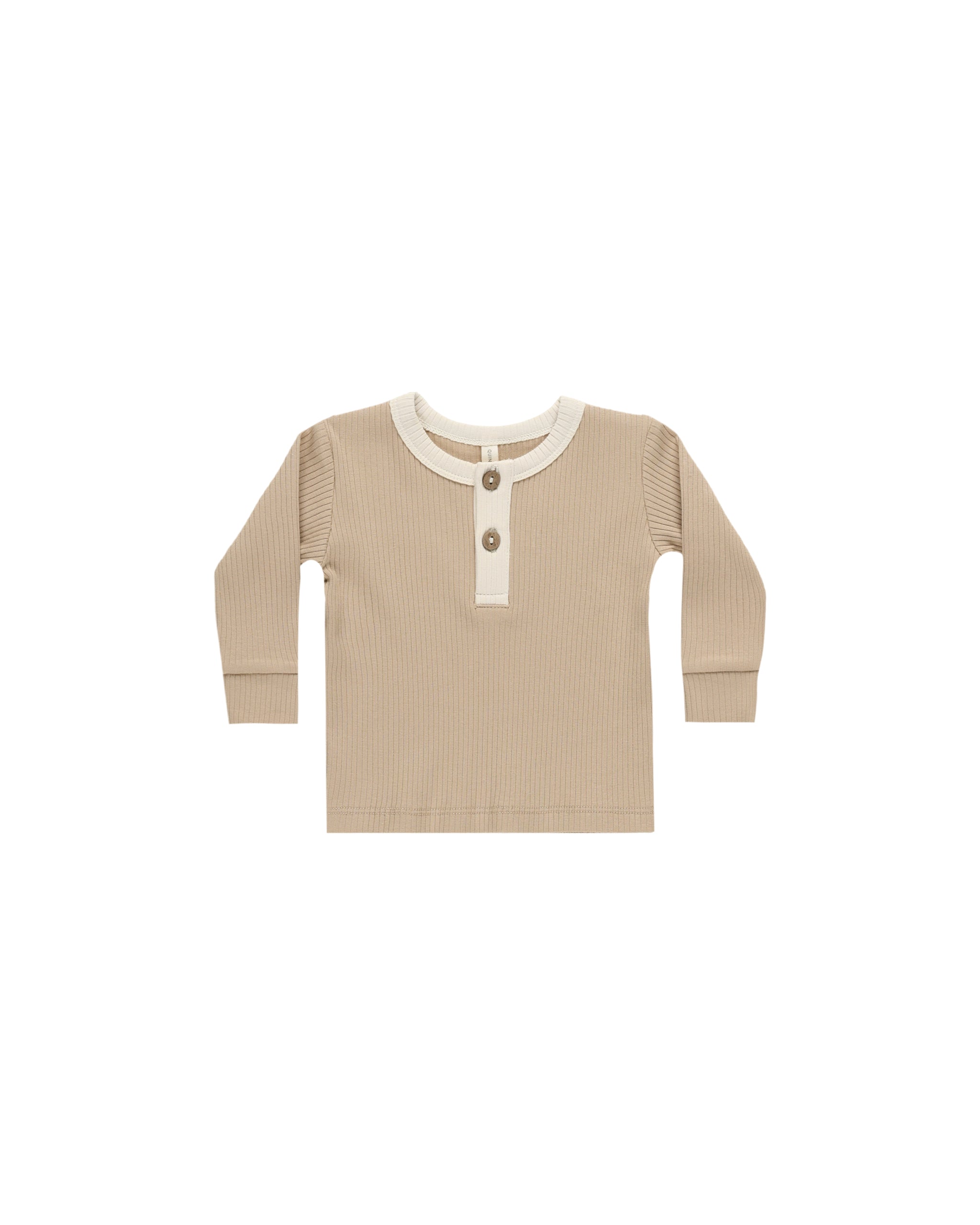 Quincy Mae Ribbed Henley - Latte