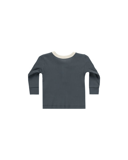 Quincy Mae Ribbed Henley - Indigo