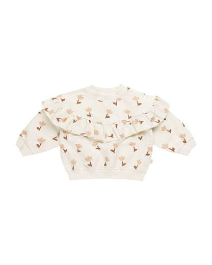 Quincy Mae Ruffle Fleece Sweatshirt - Tulips