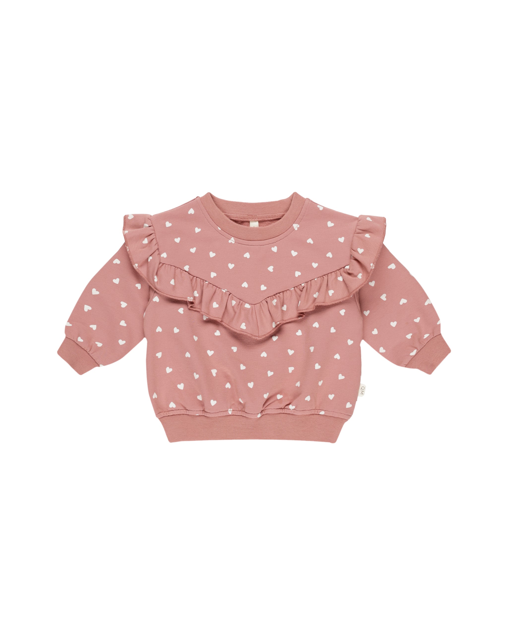 Quincy Mae Ruffle Sweatshirt - Lipstick Hearts