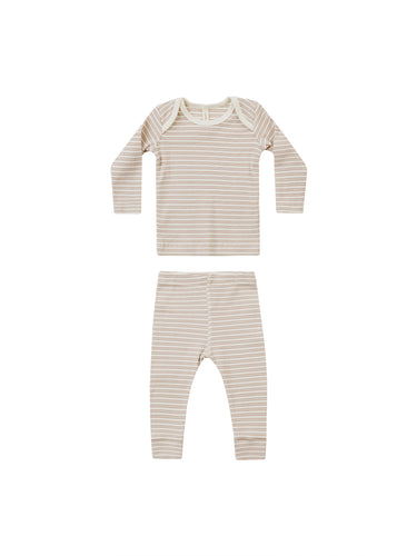 Quincy Mae Ribbed Tee + Legging Set - Oat Stripe