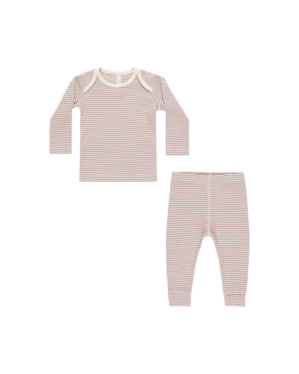 Quincy Mae Ribbed Tee + Legging Set - Mauve Stripe