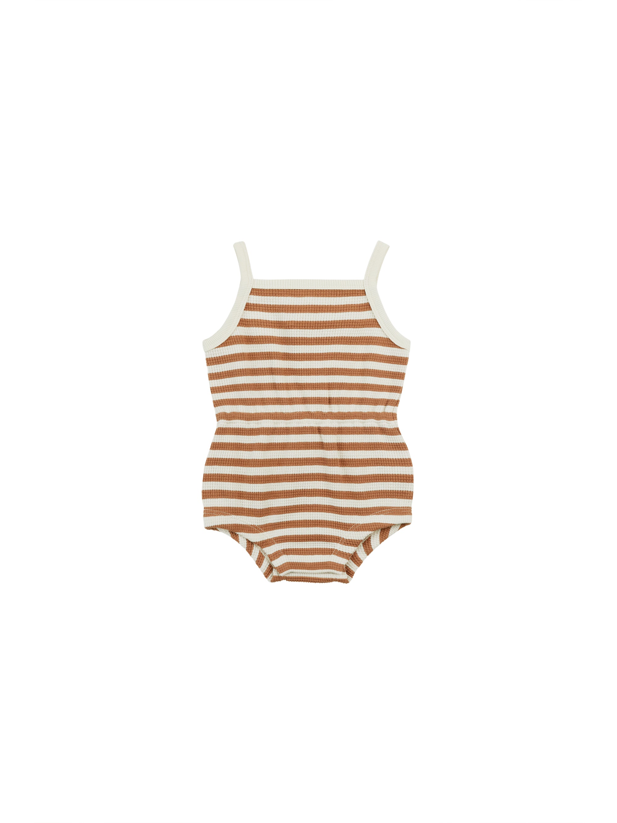 Quincy Mae Waffle Cinch Romper - Clay Stripe