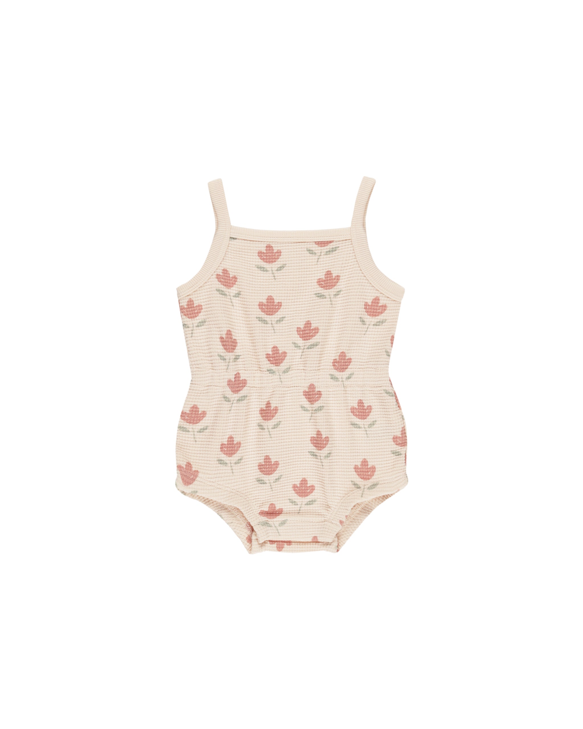 Quincy Mae Waffle Cinch Romper - Tulips