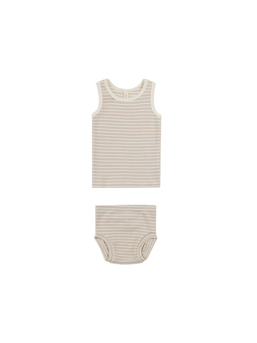 Quincy Mae Ribbed Tank + Bloomer Set - Oat Stripe