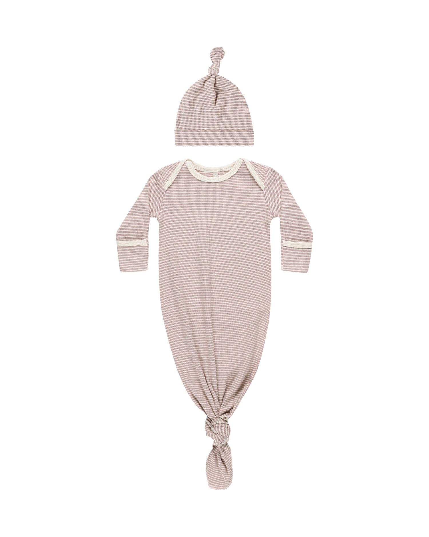 Quincy Mae Knotted Baby Gown + Hat Set - Mauve Stripe