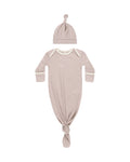 Quincy Mae Knotted Baby Gown + Hat Set - Mauve Stripe