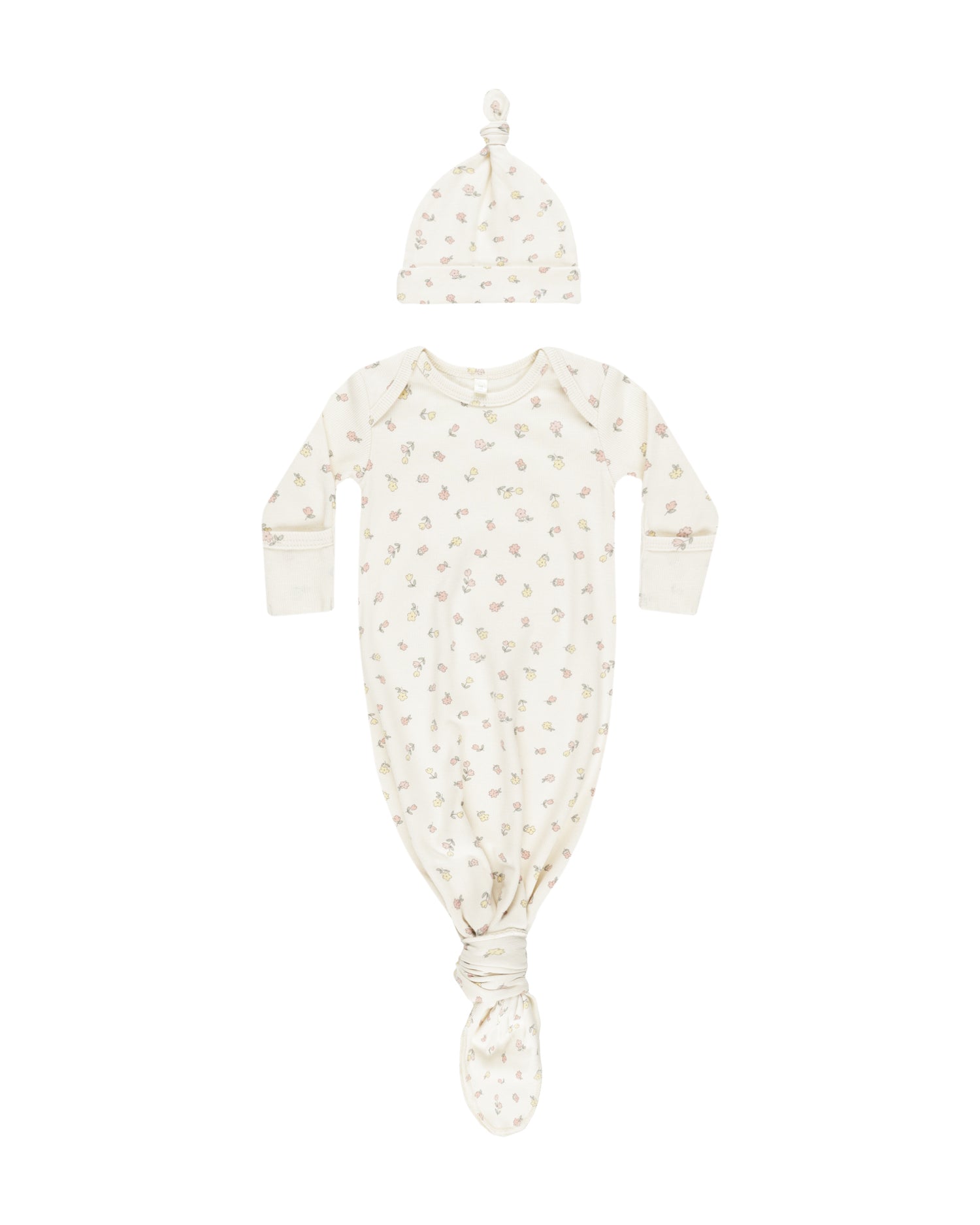 Quincy Mae Knotted Baby Gown + Hat Set - Fleur