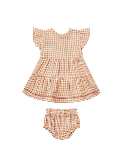 Quincy Mae Lily Dress - Melon Gingham