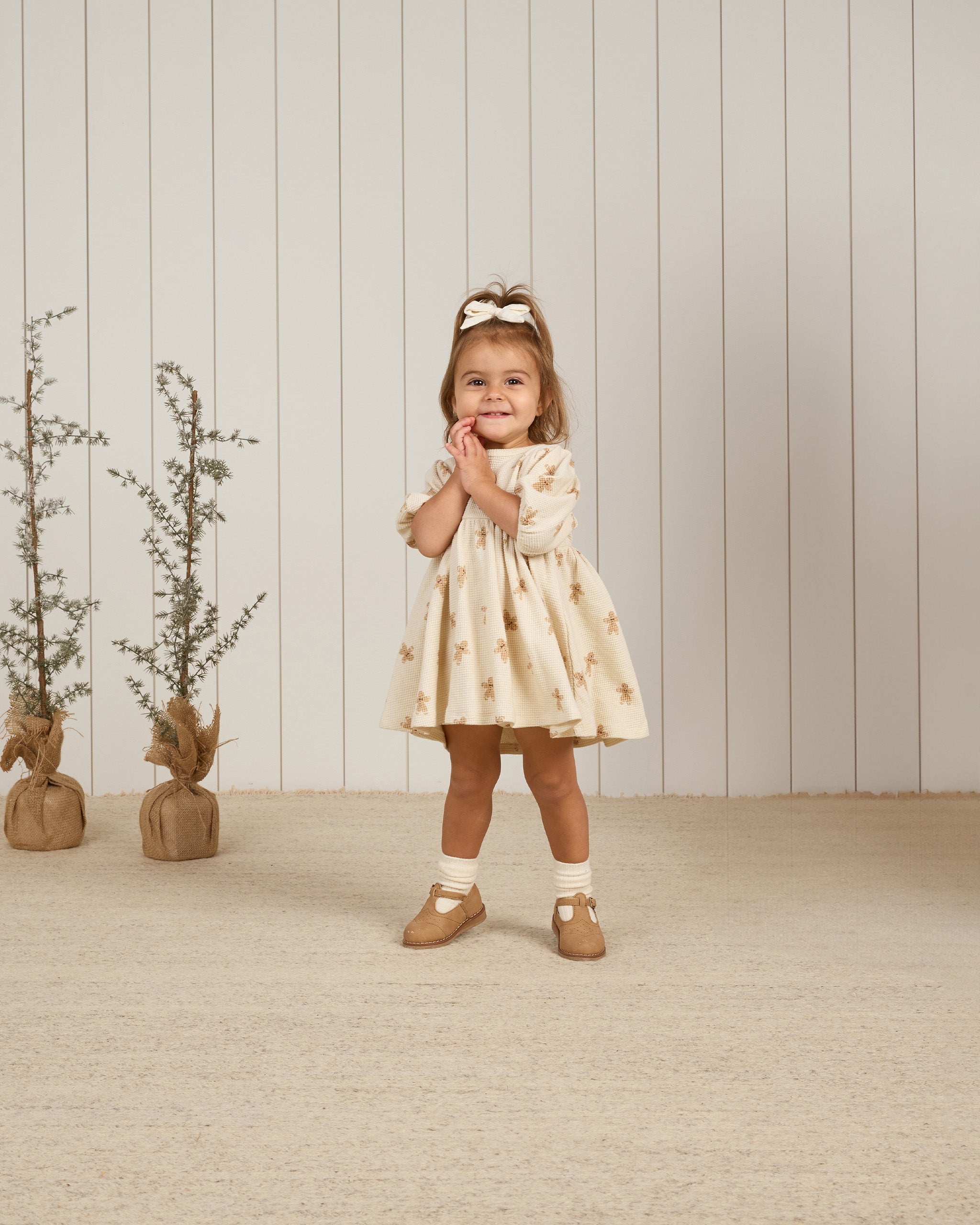 Quincy Mae Waffle Babydoll Dress - Gingerbread