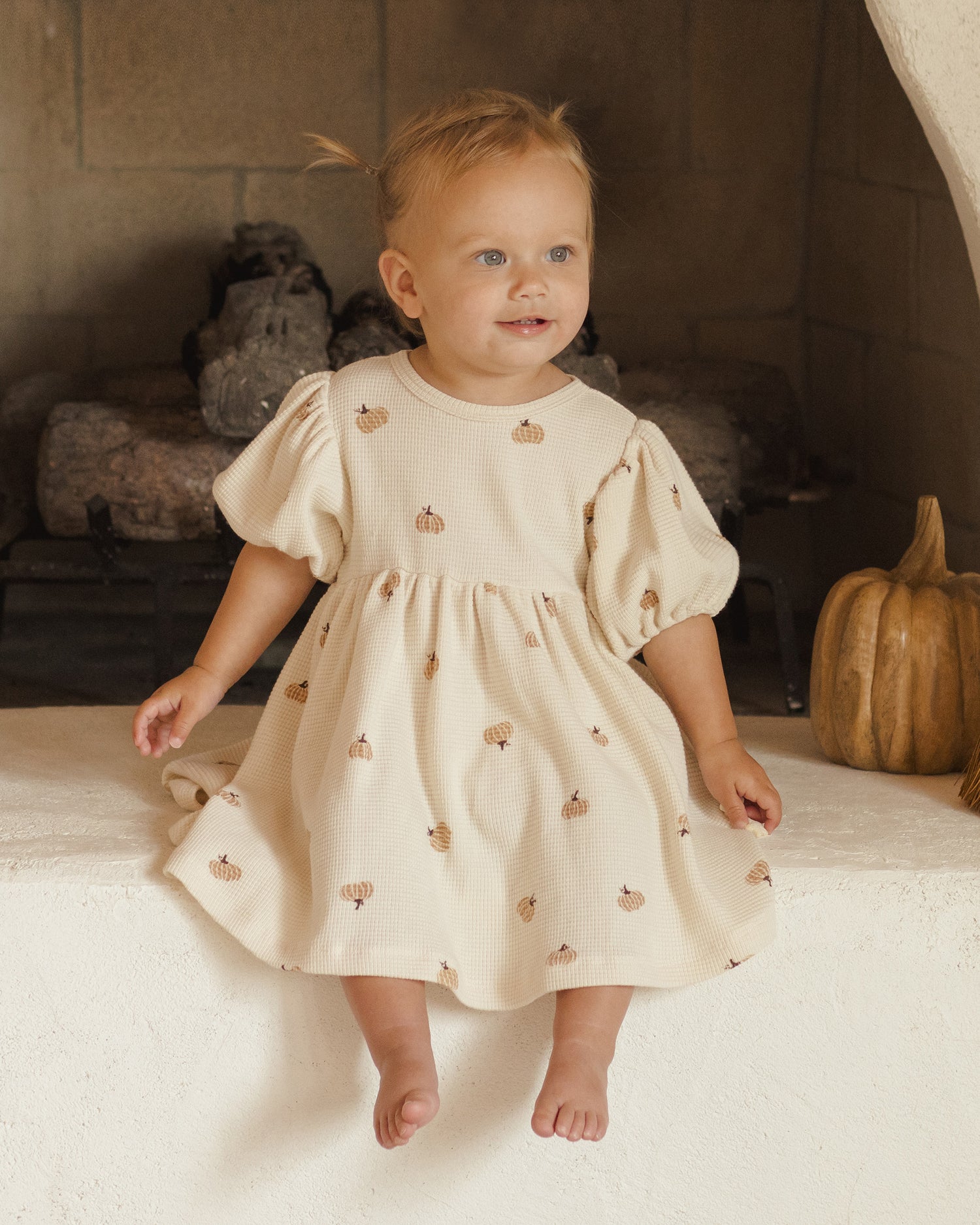 Quincy Mae Waffle Babydoll Dress - Pumpkins