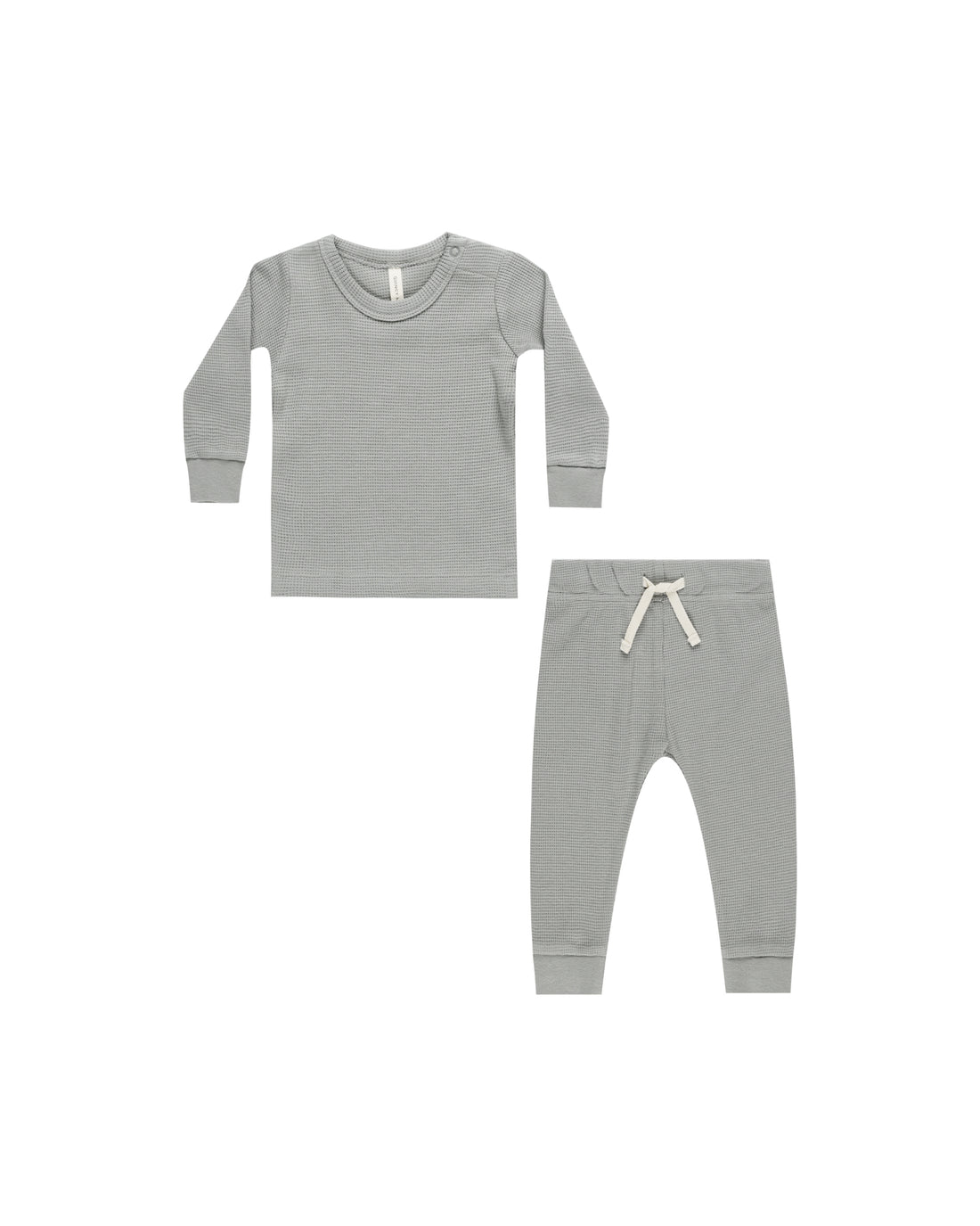 Quincy Mae Waffle Top + Pant Set - Dusty Blue