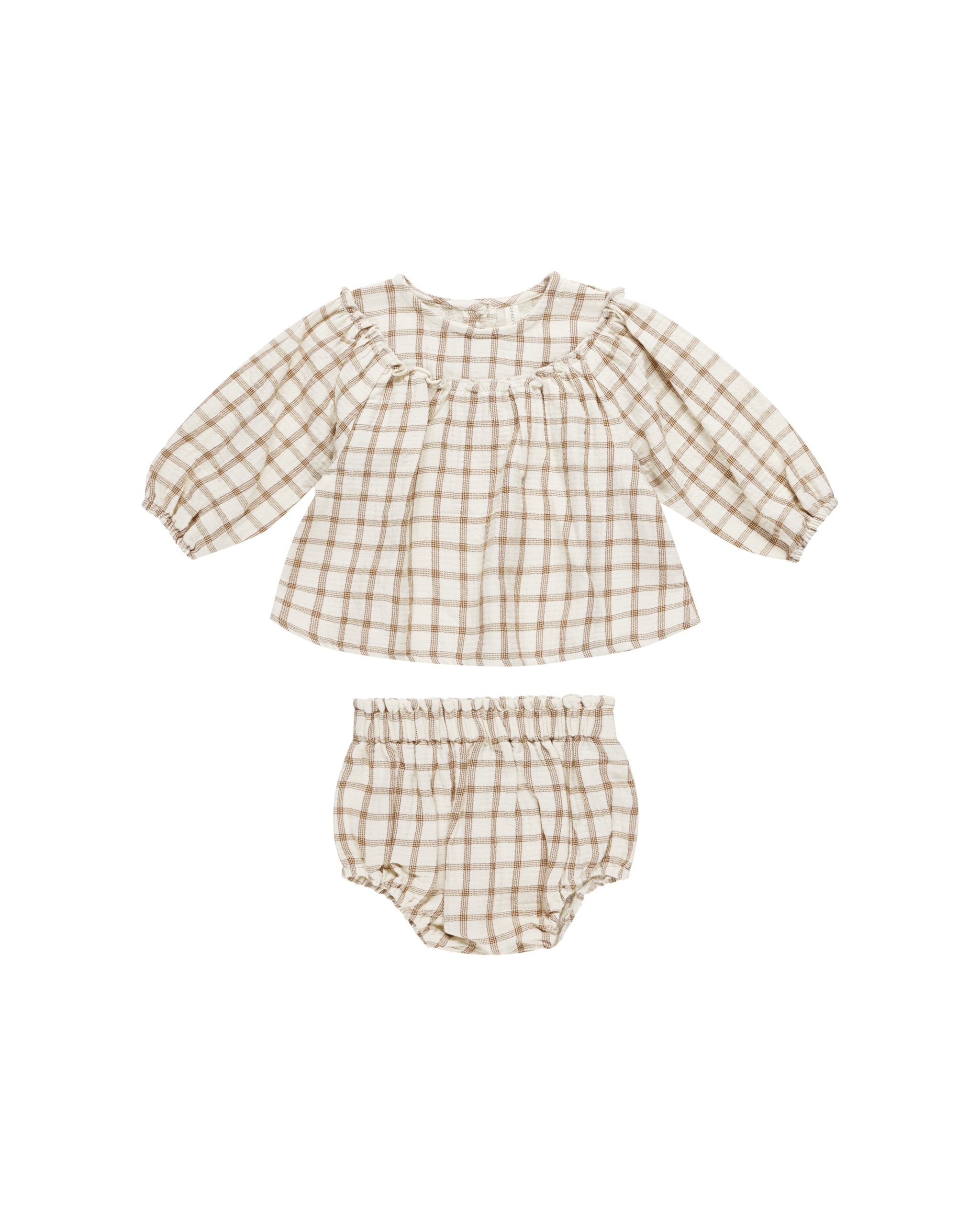 Quincy Mae Mia Top + Bloomer Set - Cinnamon Plaid