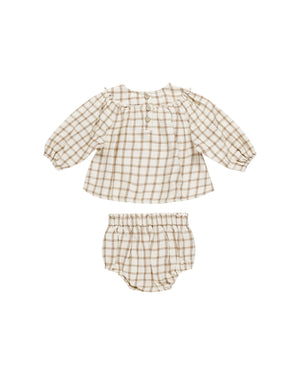 Quincy Mae Mia Top + Bloomer Set - Cinnamon Plaid