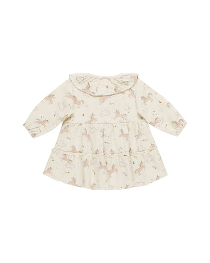 Quincy Mae Ruffle Collar Button Dress - Unicorns