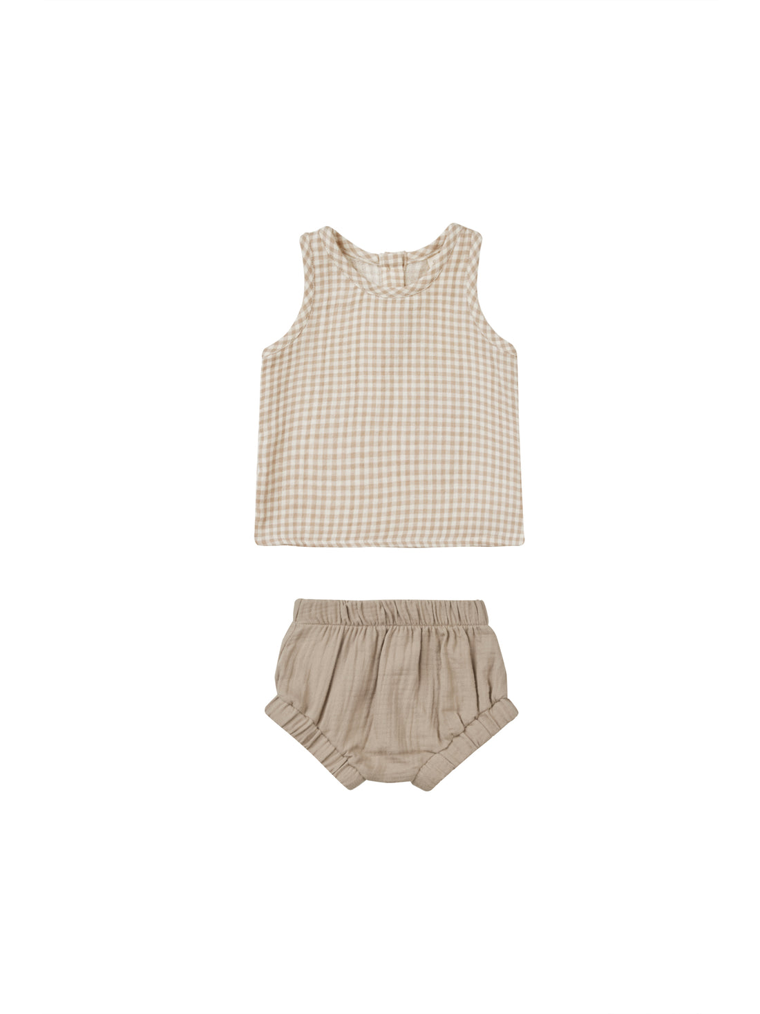 Quincy Mae Woven Tank + Short Set - Oat Gingham